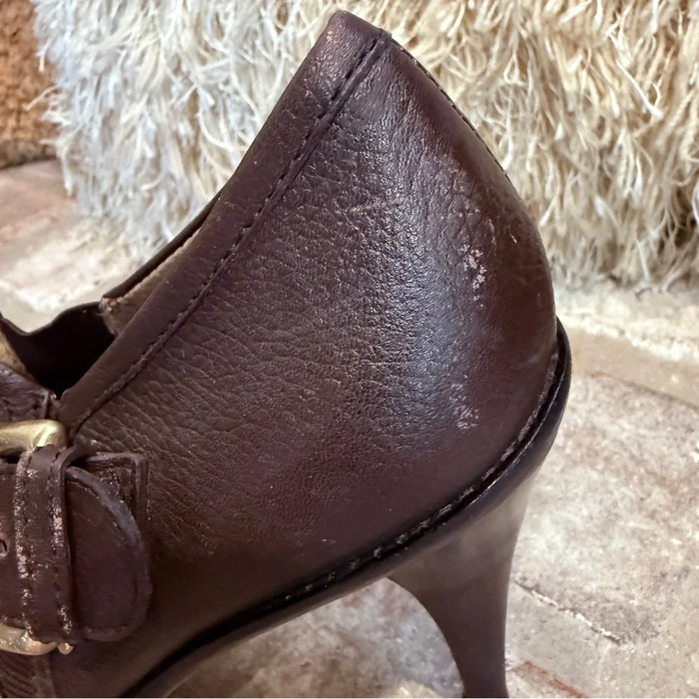 Brown Leather Gold Buckle Heeled Ankle Boo… - Picture 12 of 12